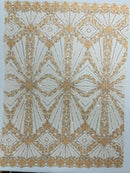 Luxury Bridal Fabric with Geometric Beading on a mesh, by The Yard.