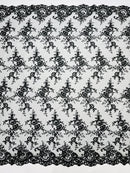 Corded embroider flowers on a mesh lace fabric-prom-sold by the yard.