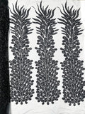 Vegas heavy beaded and sequins feather design embroidery on a mesh fabric-Sold by the 1 Feather Panel W-12Inc x L-48Inc.