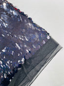 JUMBO OVAL SEQUINS ON MESH FABRIC (By The Yard)