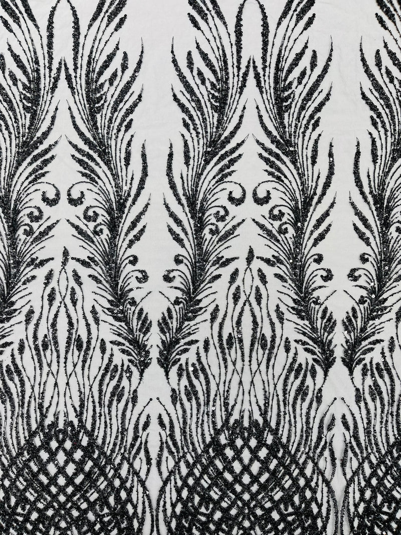 WING FEATHER DAMASK BEADED LACE (By The Yard)