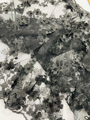 Multi Color 3D Floral Design Embroider with Pearls in a Mesh Lace Fabric -Sold by the yard.