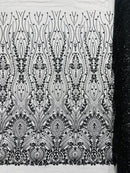 Modern Luxury Beaded Fabric Embroidered on a Mesh Lace, Sold by The Yard.