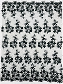 Multi Color 3D Floral Design Embroider with Pearls in a Mesh Lace Fabric -Sold by the yard.