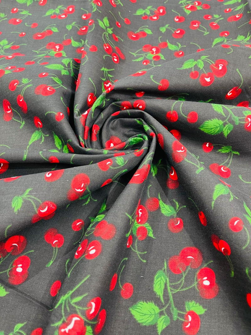 CHERRY FRUIT POLY COTTON (by the yard)