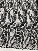 Feather and Vine Beaded Lace Fabric, by The Yard