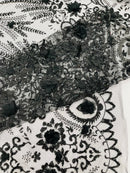 Floral 3D Palm Damask with Glitter in a Mesh Lace- Sold by the yard.