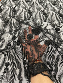 Feather and Vine Beaded Lace Fabric, by The Yard