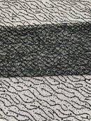 Sparkling Glitter Beads Sequin Fabric, Wave Design, Fabric Embroidered on a Mesh Lace Wedding Bridal Dress.