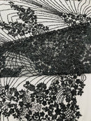 Royalty Damask Beaded Lace Luxury on Mesh, by The Yard.