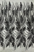 Feather damask shiny sequin design on a 4 way stretch mesh Fabric-sold by The yard.