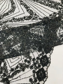 Luxury Bridal Fabric with Geometric Beading on a mesh, by The Yard.