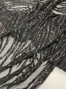 Vine/Root Sequin 4 Way Stretch Mesh Fabric, by The Yard.