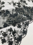 Multi Color 3D Floral Design Embroider with Pearls in a Mesh Lace Fabric -Sold by the yard.