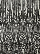 Damask design with sequins embroider on a 4 way stretch mesh fabric (By The Yard)
