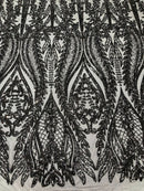 Damask design with sequins embroider on a 4 way stretch mesh fabric (By The Yard)
