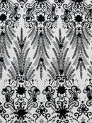 Floral 3D Palm Damask with Glitter in a Mesh Lace- Sold by the yard.