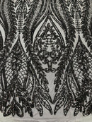 Damask design with sequins embroider on a 4 way stretch mesh fabric (By The Yard)