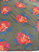 Multi Floral Color Jacquard Satin, Sold by The Yard.