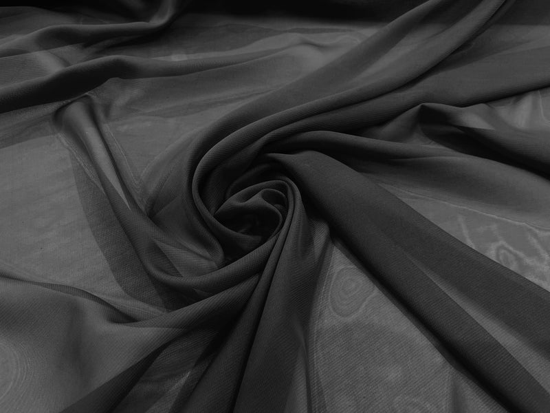 Black 58" Wide 100% Polyester Soft Light Weight, See Through Chiffon Fabric ByTheYard.