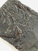 Feather Wing Shiny Sequin Design on a 4 Way Stretch mesh Fabric-Prom-Sold by The Yard.