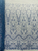 Modern Luxury Beaded Fabric Embroidered on a Mesh Lace, Sold by The Yard.