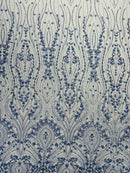 Modern Luxury Beaded Fabric Embroidered on a Mesh Lace, Sold by The Yard.