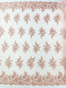 Floral corded embroider with sequins on a mesh lace fabric-prom-sold by the yard.