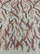JEWEL VINE BEADED LACE ON MESH FABRIC (By The Yard)