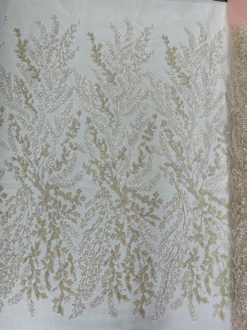 Blush Pink Floral Beaded Lace Fabric /Wedding/Prom/Sequin lace Sold By The Yard.