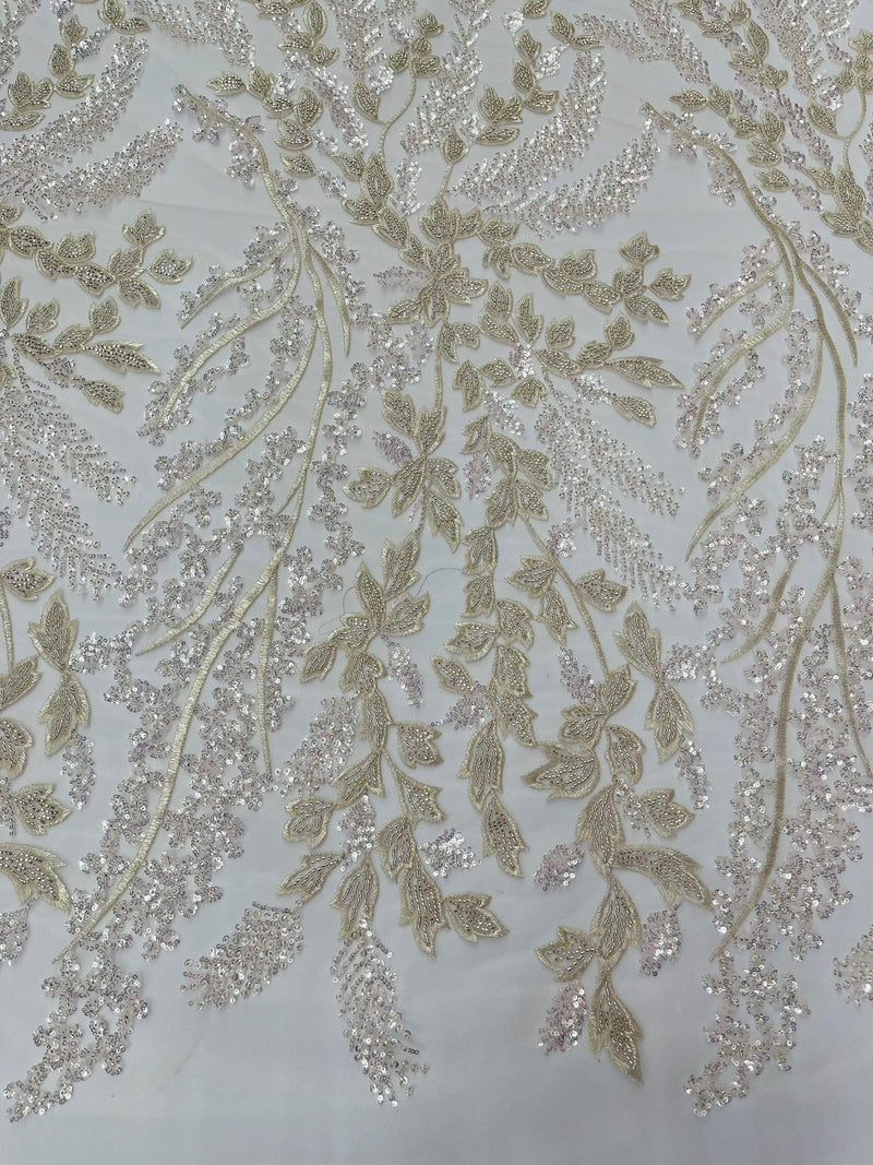 Blush Pink Floral Beaded Lace Fabric /Wedding/Prom/Sequin lace Sold By The Yard.