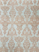 Embroidery Damask Design With Sequins On A Mesh Lace Fabric/Prom/Wedding.