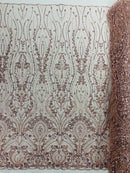 Modern Luxury Beaded Fabric Embroidered on a Mesh Lace, Sold by The Yard.