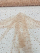 Heavy Scattered Pearls Studded Mesh, 2-Way Stretch, sold by the yard.