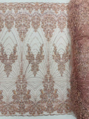 Royalty Damask Beaded Lace Luxury on Mesh, by The Yard.