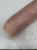 Pearl Glitter Studded Mesh, 2-Way Stretch Shimmer Mesh Fabric, Sold by the yard.
