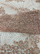 Royalty Damask Beaded Lace Luxury on Mesh, by The Yard.