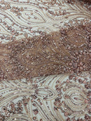 Modern Luxury Beaded Fabric Embroidered on a Mesh Lace, Sold by The Yard.