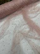 Pearl Glitter Studded Mesh, 2-Way Stretch Shimmer Mesh Fabric, Sold by the yard.