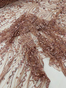 Modern Luxury Beaded Fabric Embroidered on a Mesh Lace, Sold by The Yard.