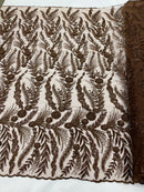 Feather and Vine Beaded Lace Fabric, by The Yard