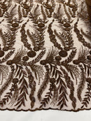 Feather and Vine Beaded Lace Fabric, by The Yard