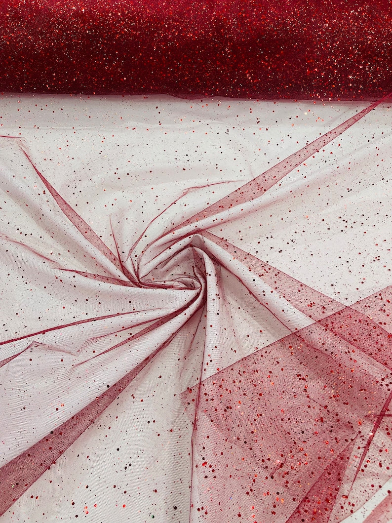Burgundy Sparkle tulle glitter with sequin fabric shimmer/ tulle glitter for dresses/ mesh glitter fabric/ costume fabric.