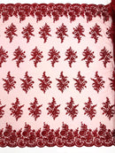 Floral corded embroider with sequins on a mesh lace fabric-prom-sold by the yard.