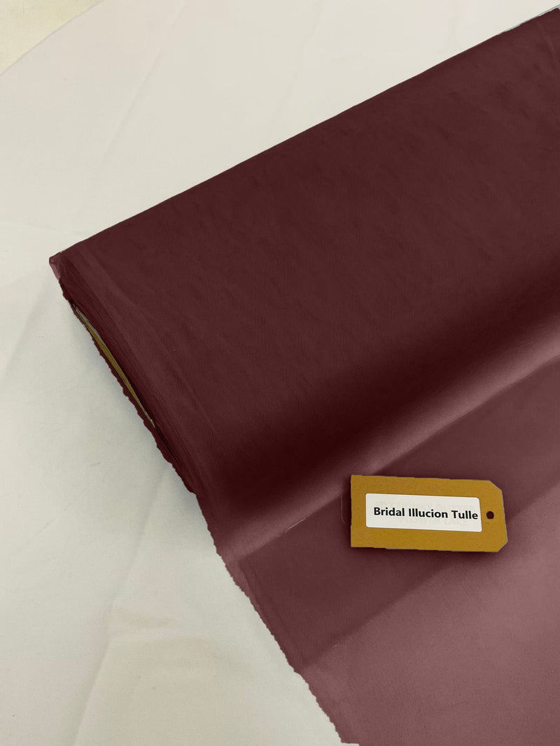 Burgundy - Bridal Illusion Tulle 108"Wide  Polyester Premium Tulle Fabric Bolt, By The Roll.