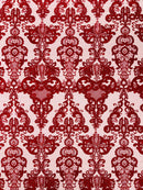 Embroidery Damask Design With Sequins On A Mesh Lace Fabric/Prom/Wedding.