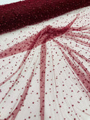 Heavy Scattered Pearls Studded Mesh, 2-Way Stretch, sold by the yard.