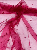 Pearl Glitter Studded Mesh, 2-Way Stretch Shimmer Mesh Fabric, Sold by the yard.