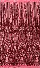 Damask design with sequins embroider on a 4 way stretch mesh fabric (By The Yard)