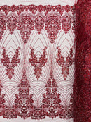 Royalty Damask Beaded Lace Luxury on Mesh, by The Yard.